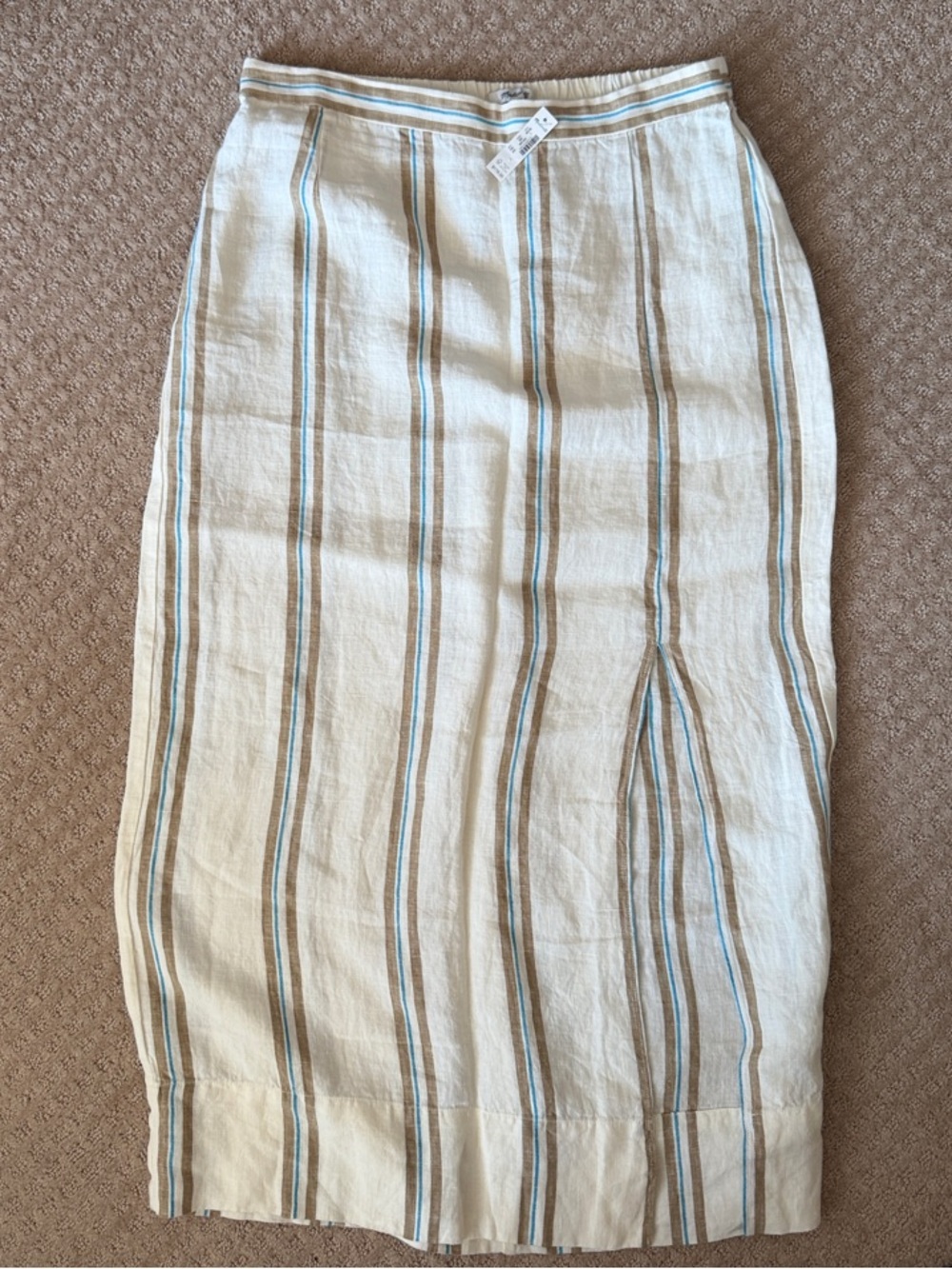 Madewell Cream Midi Skirt with Blue and Tan Stripes